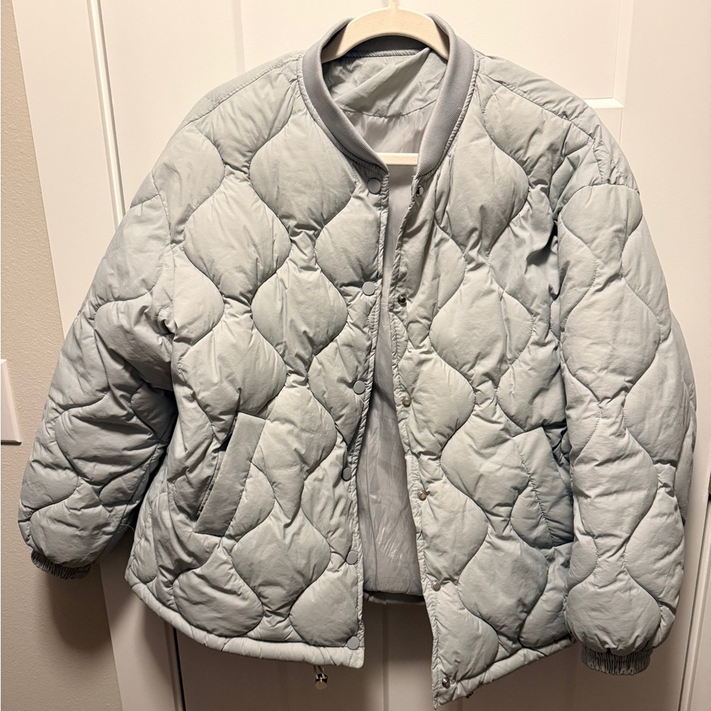 Quilted Smog Blue Bomber Jacket